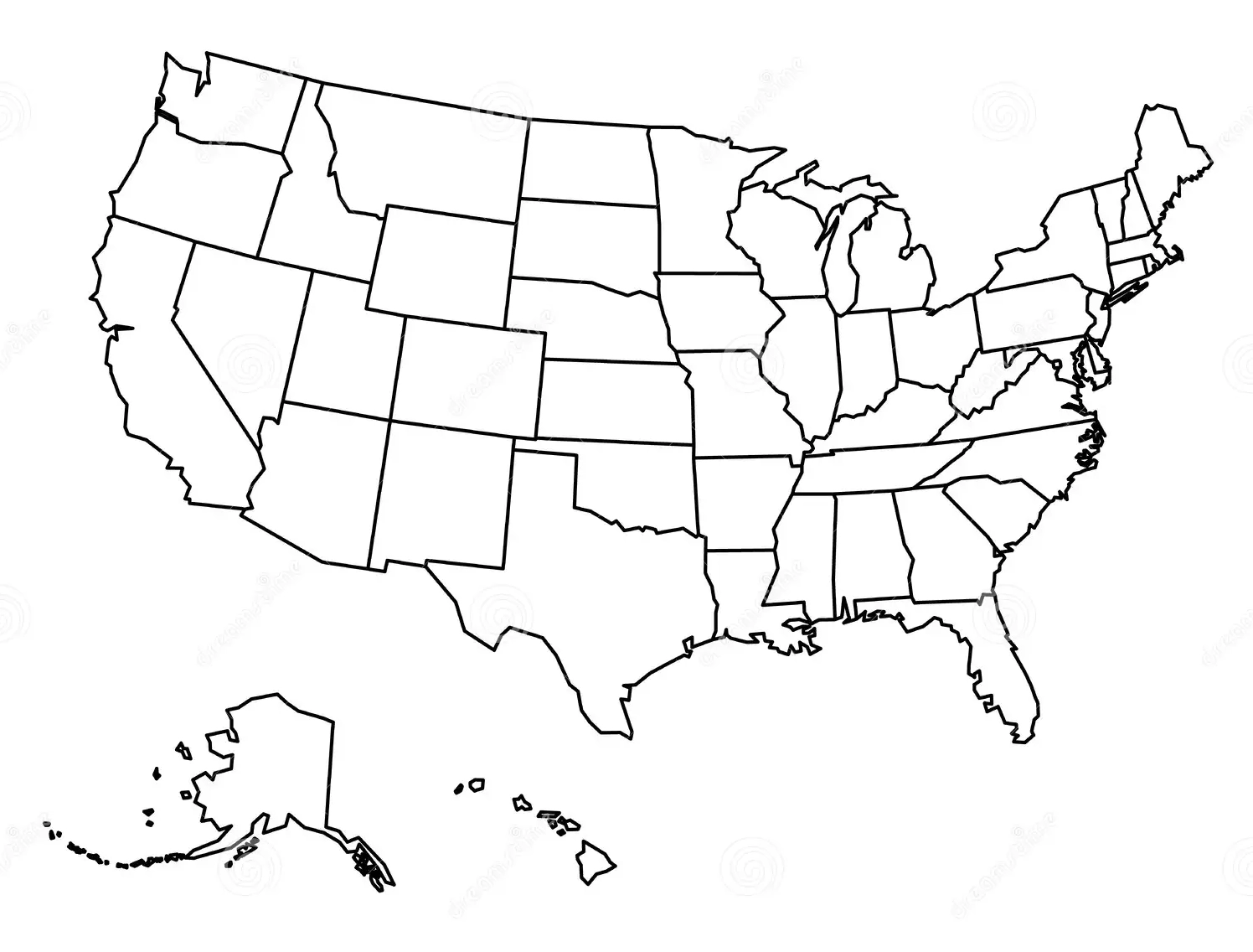 Outline map of the United States.